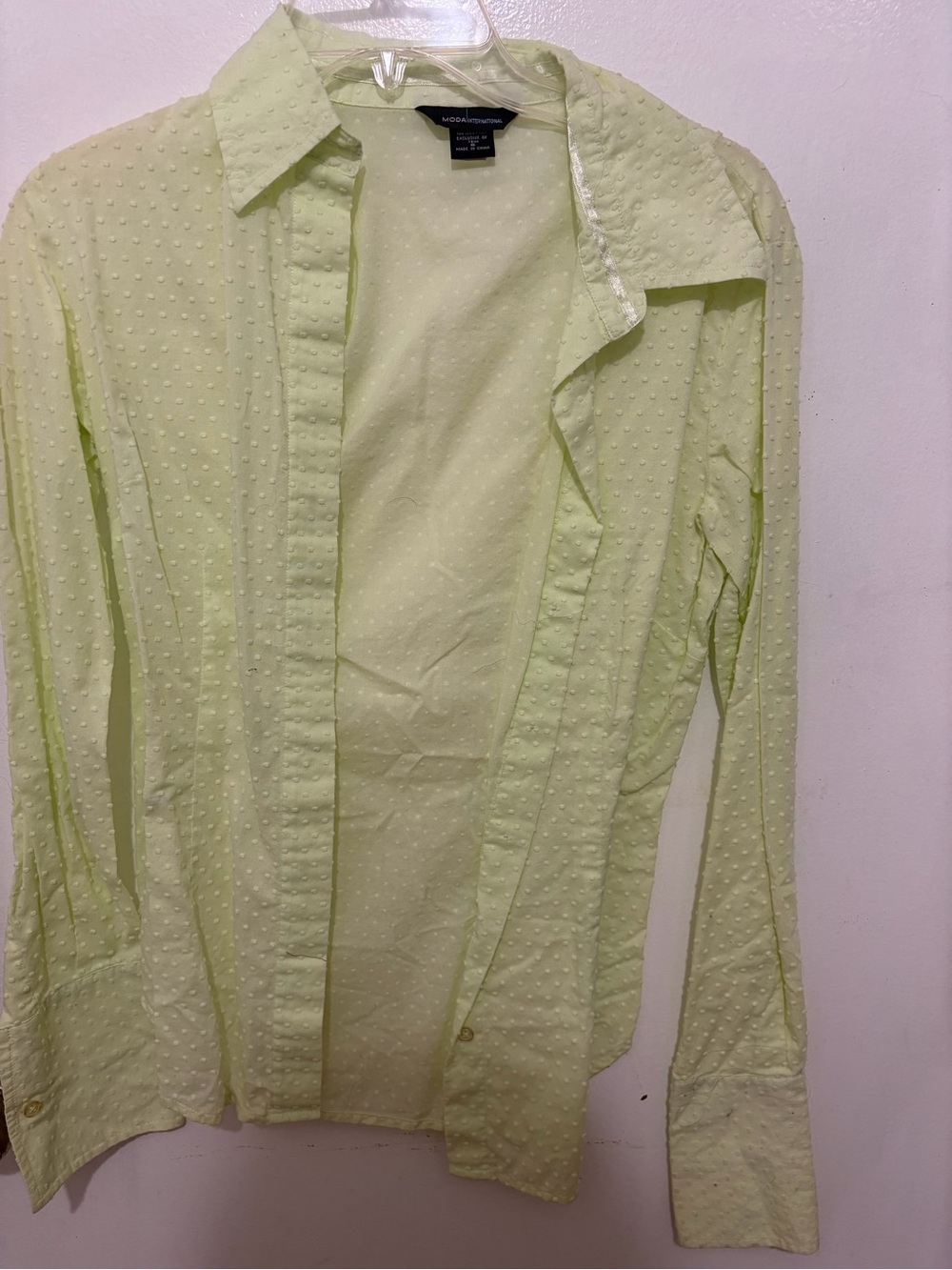 Moda International Light Lime Green Swiss Dot Button-Down Shirt